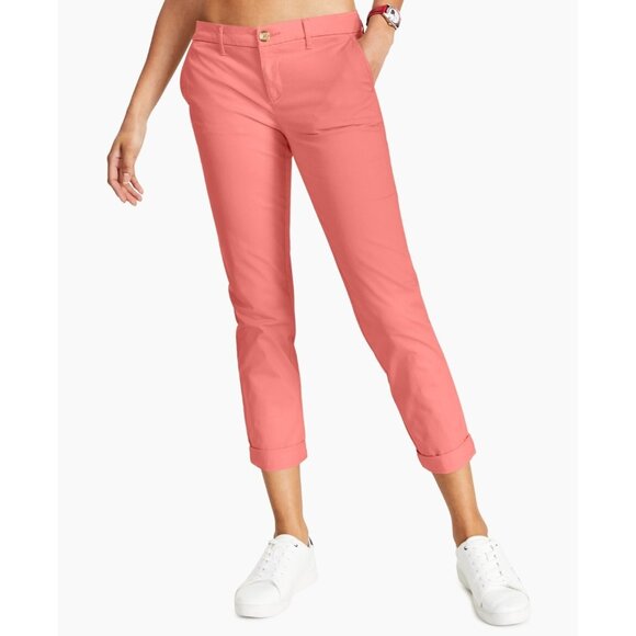 Tommy Hilfiger Flex Hampton Cuffed Chino Straight-Leg Pants Coral Red Size 4 $60 - Picture 1 of 1